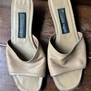 Etienne Agner Bentley Tan Leather Sandals | Size 5.5 | Open Toe | Low Heel